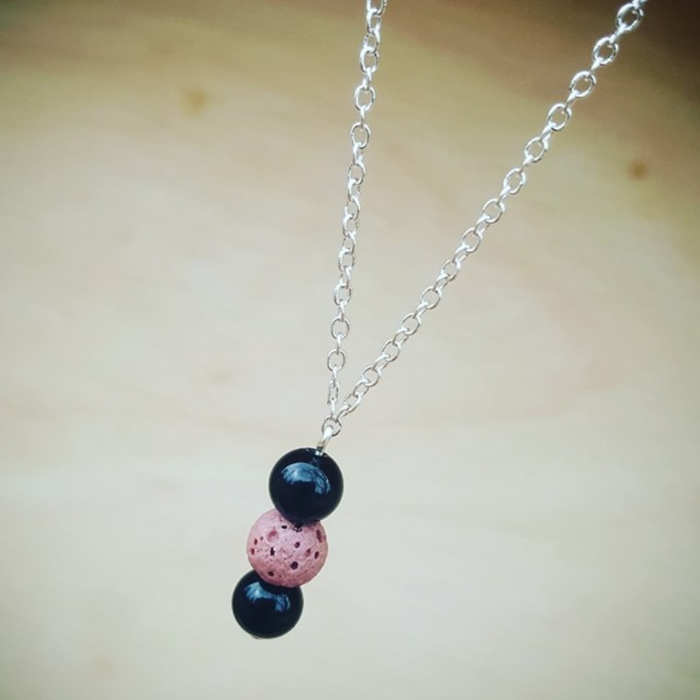 Diffuser Necklace, Lava Bead and Black Onyx